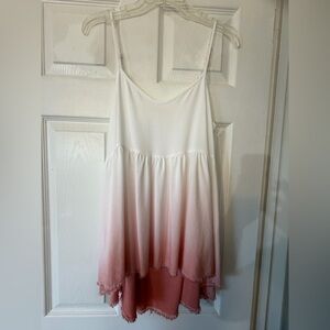 Sun Dress coral pink white high low fringe hem sleeveless size M
